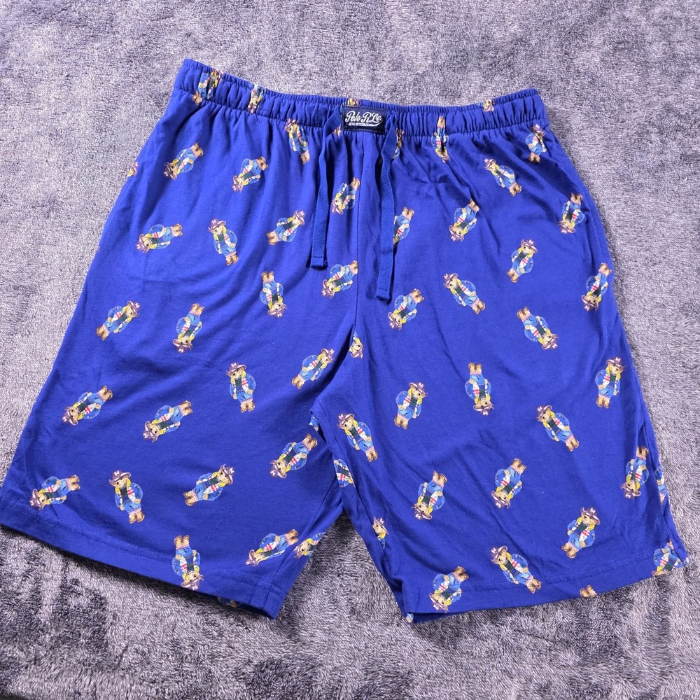 Ralph Lauren Polo Bear Pajama Shorts Mens M Blue Cowboy Bear Sleepwear